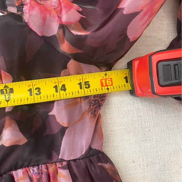 Thirty/Thirty Iridescent Floral Babydoll Puffy Sleeves Ruffle Top Sz Large - Picture 6 of 10